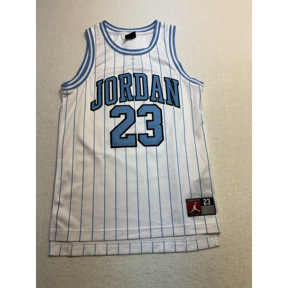 Jordan White and Light Blue Pinstripe Basketball Jersey 23